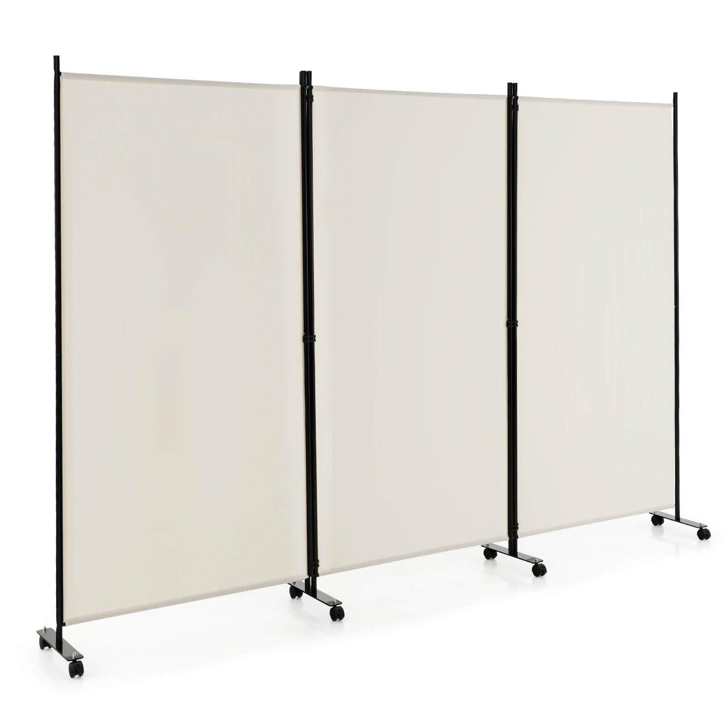 3 Panel Folding Room Divider with Lockable Wheels-Black - White