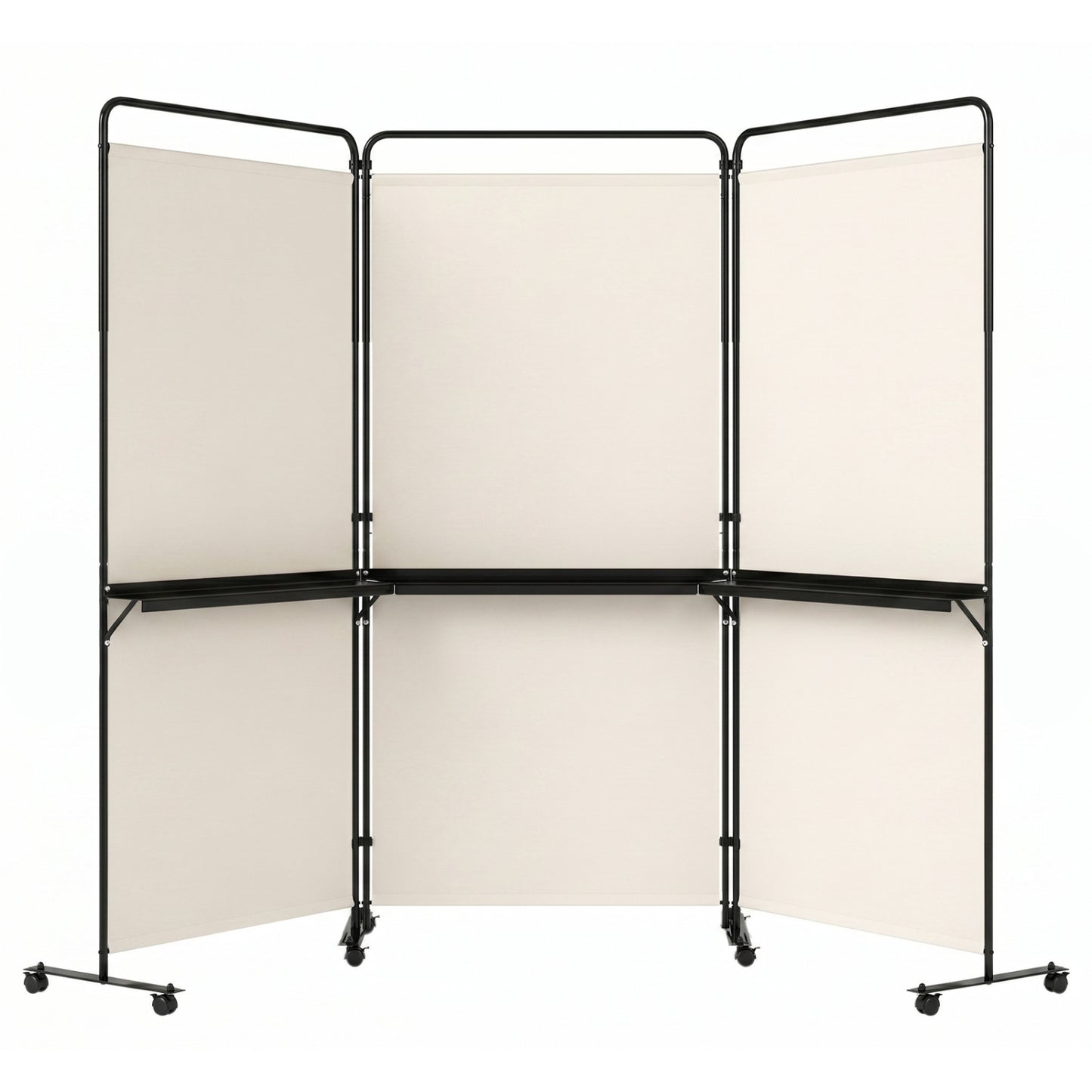 3-Panel Room Divider with Shelves 6 FT Tall Folding Privacy Screen with Lockable Wheels