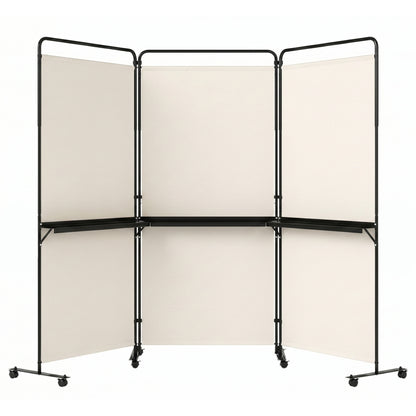 3-Panel Room Divider with Shelves 6 FT Tall Folding Privacy Screen with Lockable Wheels