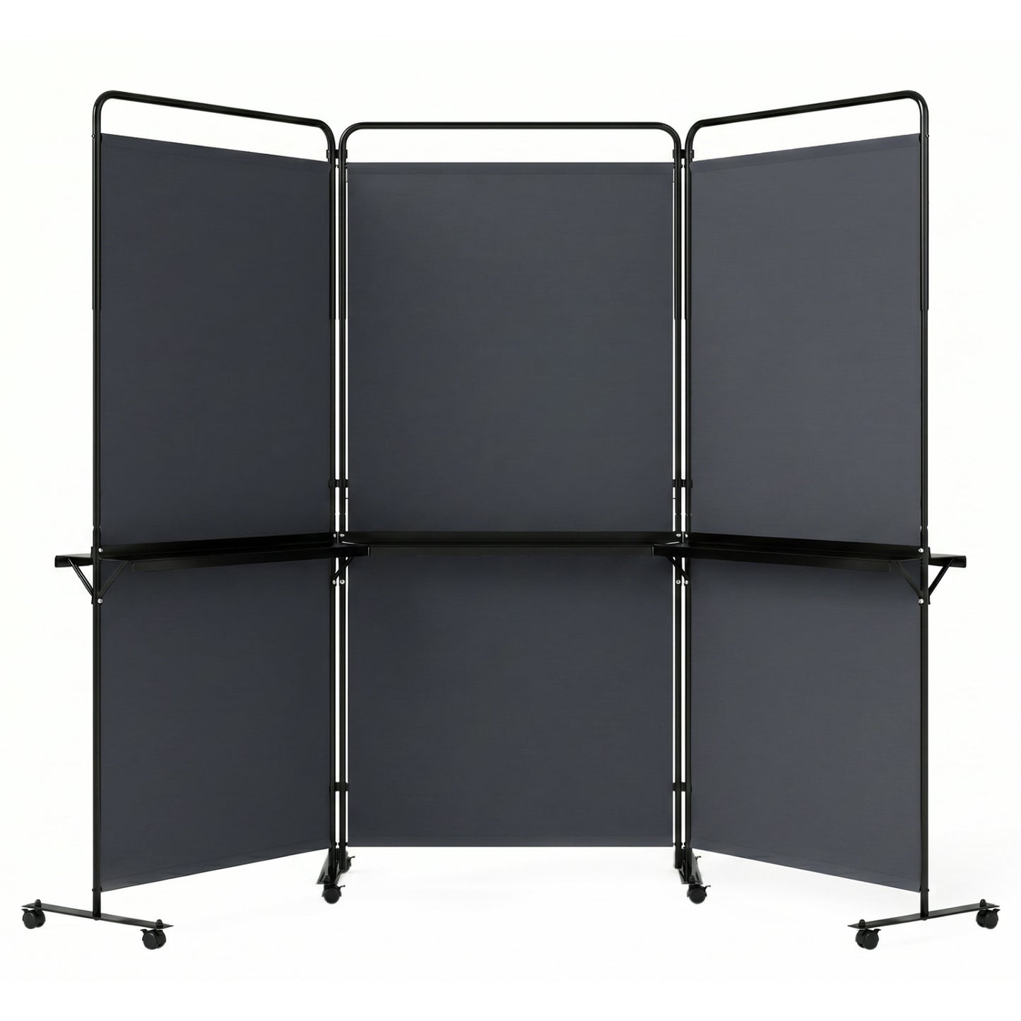 3-Panel Room Divider with Shelves 6 FT Tall Folding Privacy Screen with Lockable Wheels