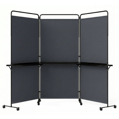 3-Panel Room Divider with Shelves 6 FT Tall Folding Privacy Screen with Lockable Wheels