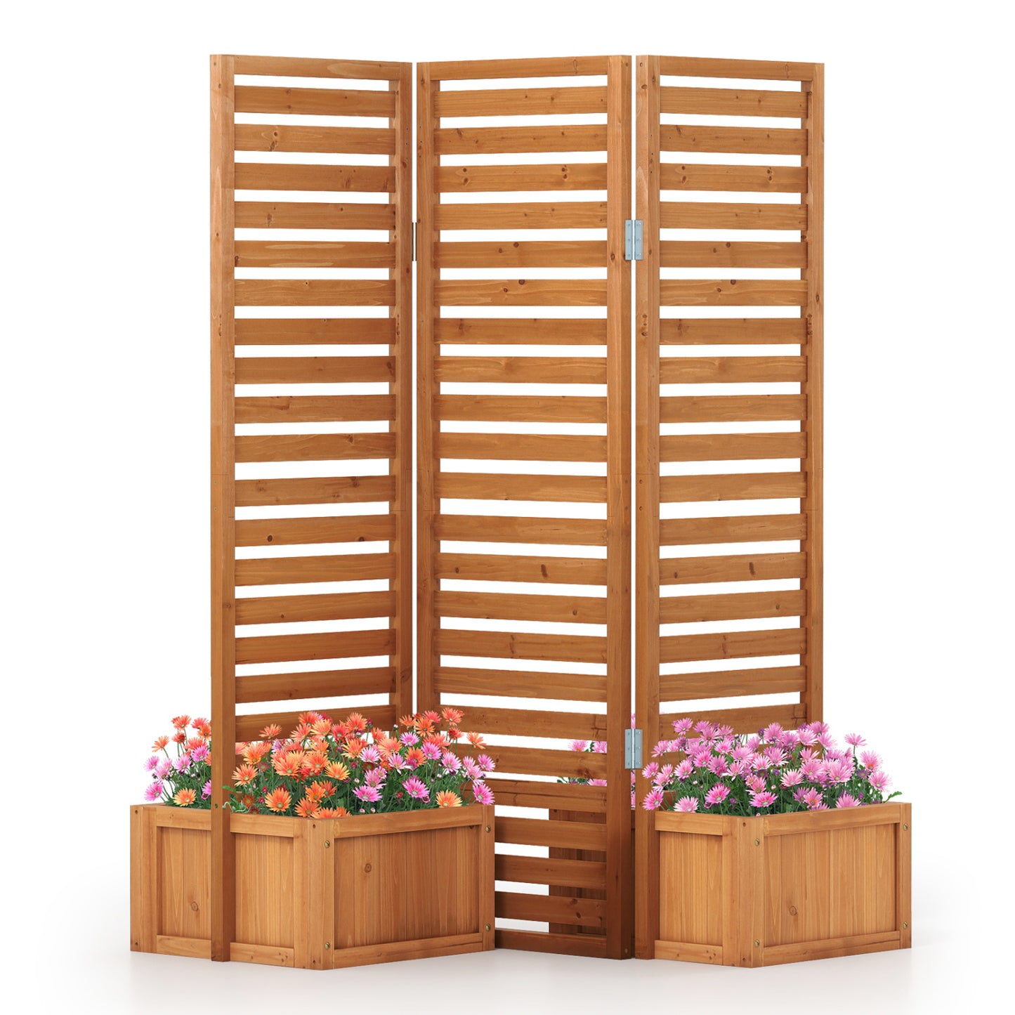 3-Panel Freestanding Garden Fence with 2 Planter Boxes - Yellow