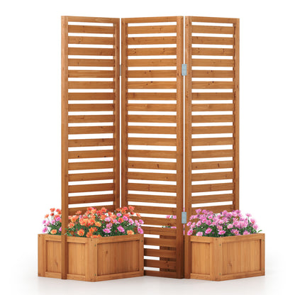 3-Panel Freestanding Garden Fence with 2 Planter Boxes - Yellow