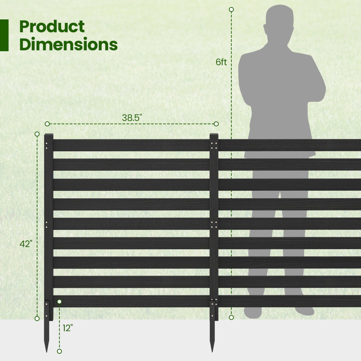 3-Panel Wooden Privacy Fence with Ground Stakes - 38.5" x 42"