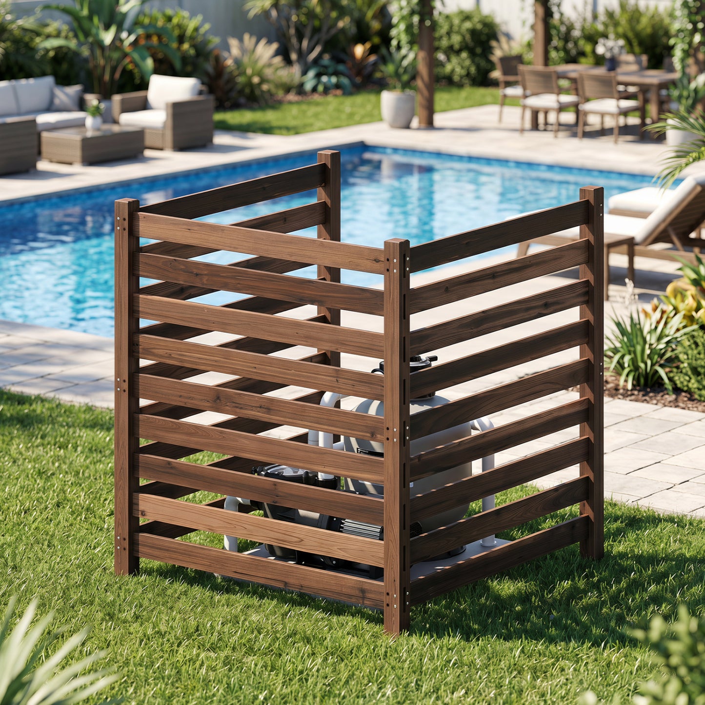 3-Panel Wooden Privacy Fence with Ground Stakes - 38.5" x 42"