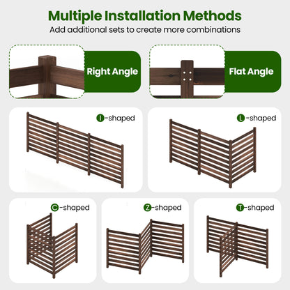 3-Panel Wooden Privacy Fence with Ground Stakes - 38.5" x 42"