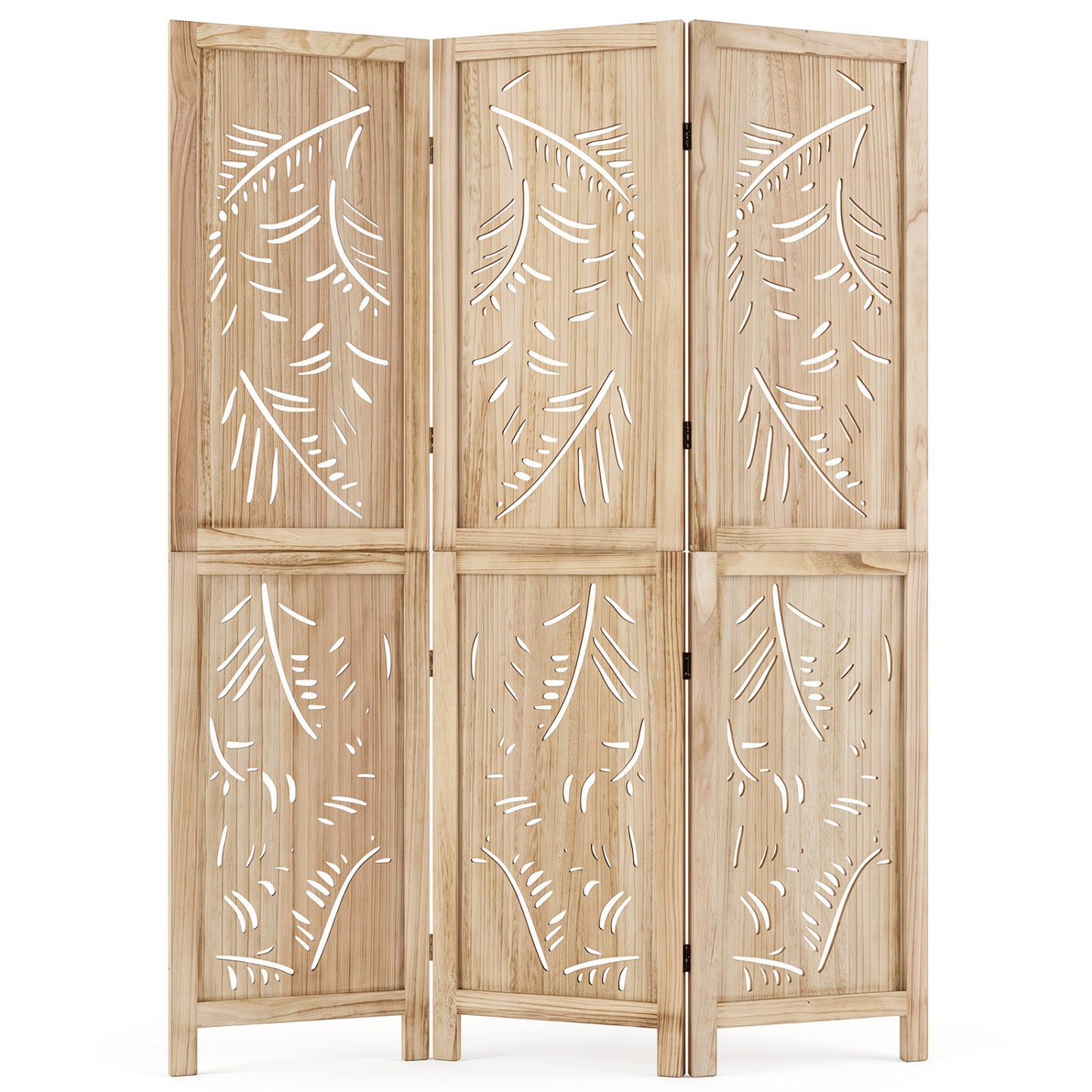 3-Panel Room Divider with Palm Leaf Design - 67" Tall