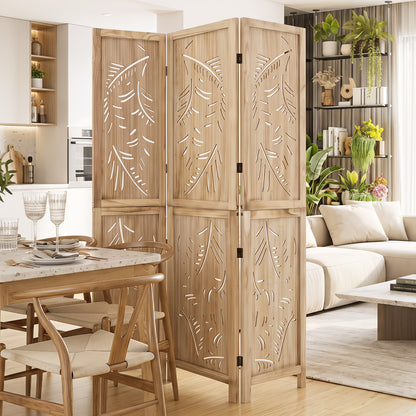 3-Panel Room Divider with Palm Leaf Design - 67" Tall