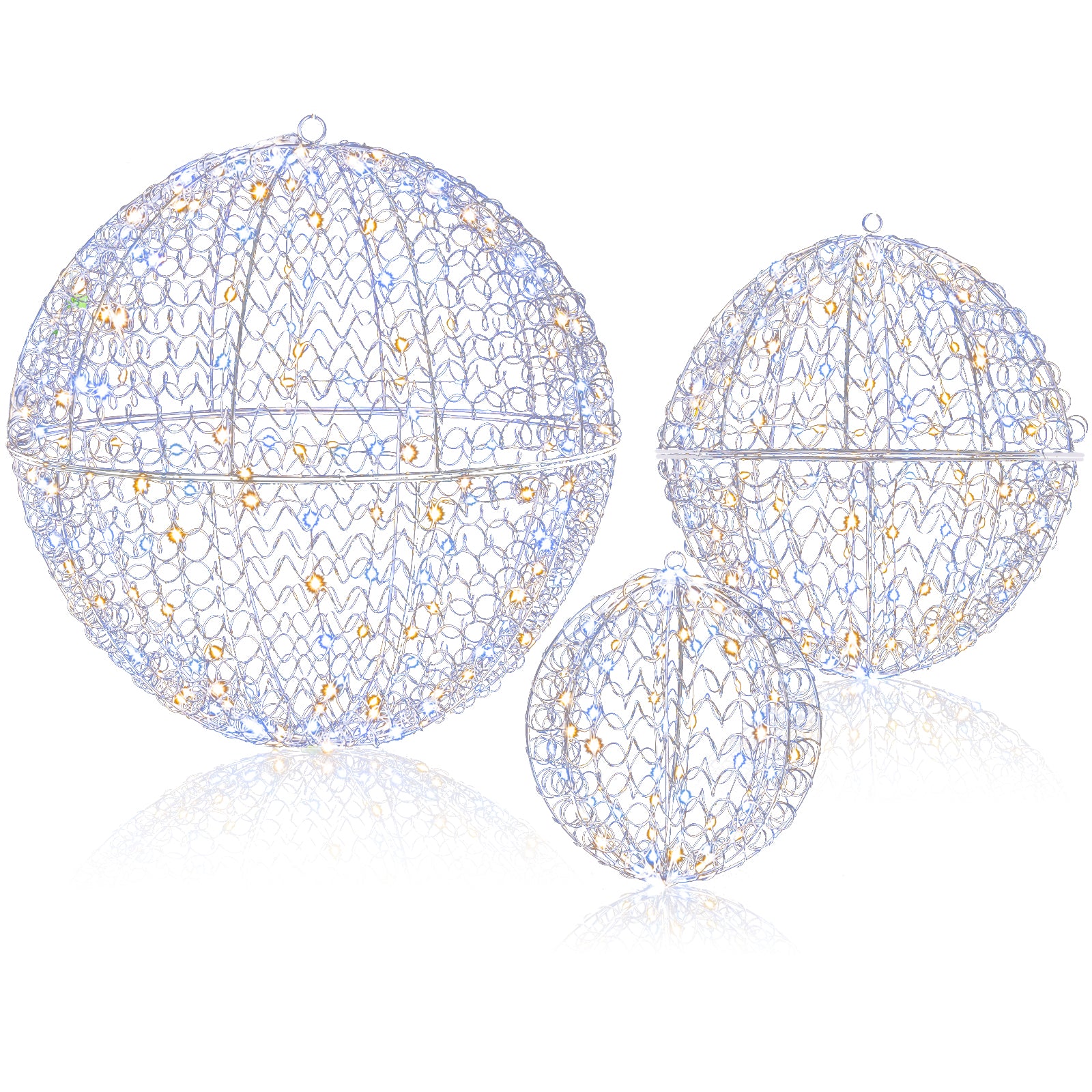 3 Pcs Lighted Christmas Balls Large Standing/Hanging Metal Sphere Lights with 435 LEDs