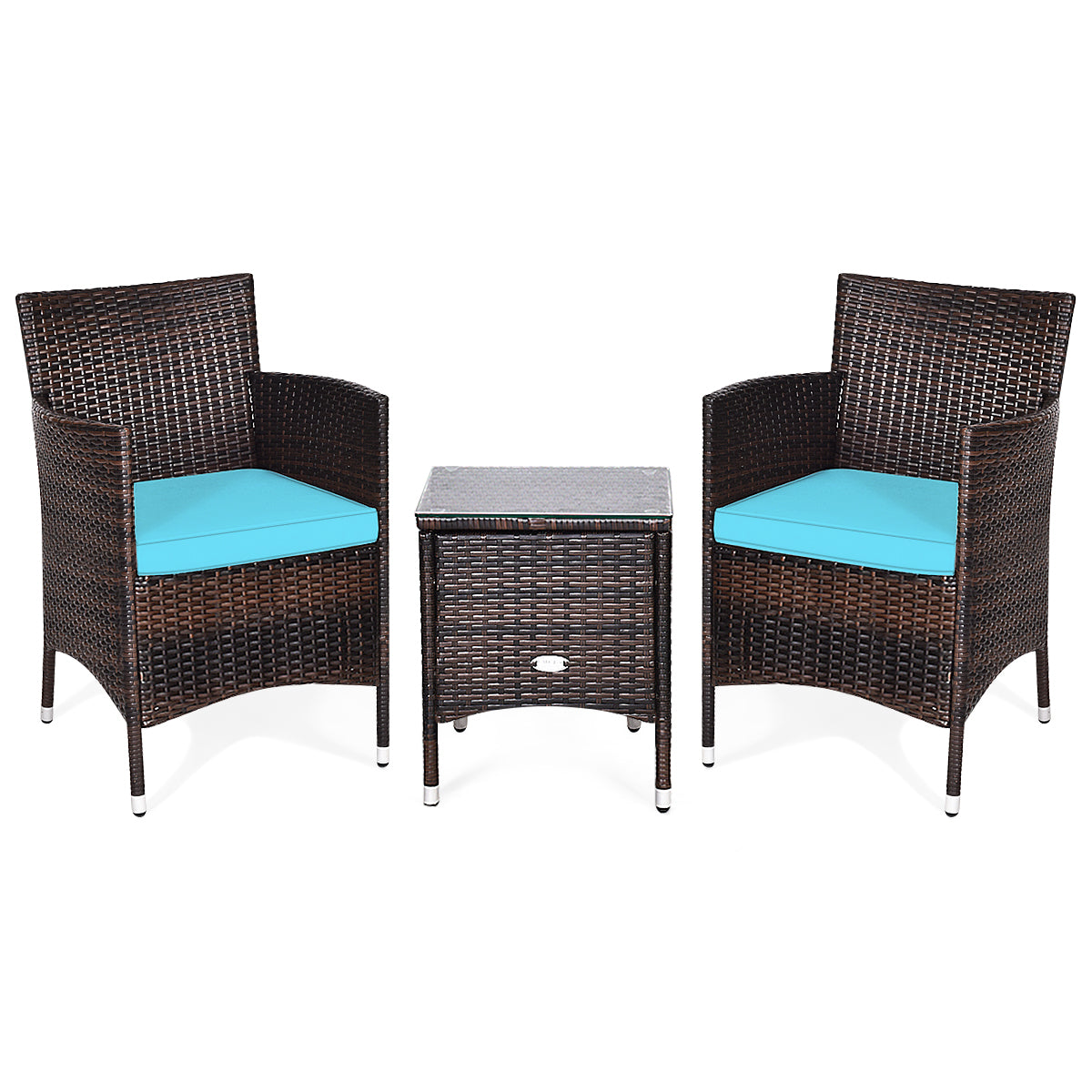 3 Pcs Outdoor Rattan Wicker Furniture Set-Gray - Blue