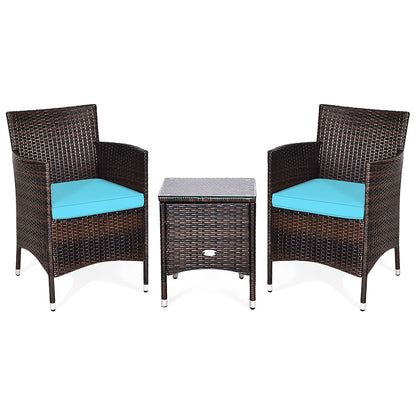 3 Pcs Outdoor Rattan Wicker Furniture Set-Gray - Blue