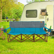 3 Person Folding Camping Chair with 2 Cup Holders Cotton Padding & Storage Bag-Blue