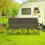 3 Person Folding Camping Chair with 2 Cup Holders Cotton Padding & Storage Bag-Green