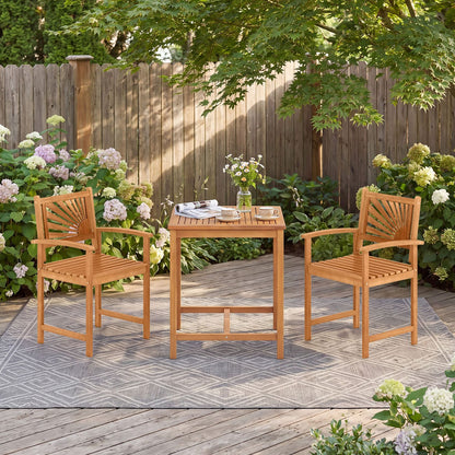 3-Piece Acacia Wood Patio Dining Set with Slatted Surface and Hollow Back