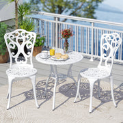 3 Piece All Weather Cast Aluminum Bistro Chairs and Table with Umbrella Holes-White