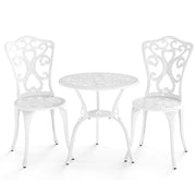 3 Piece All Weather Cast Aluminum Bistro Chairs and Table with Umbrella Holes-White