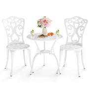 3 Piece All Weather Cast Aluminum Bistro Chairs and Table with Umbrella Holes-White