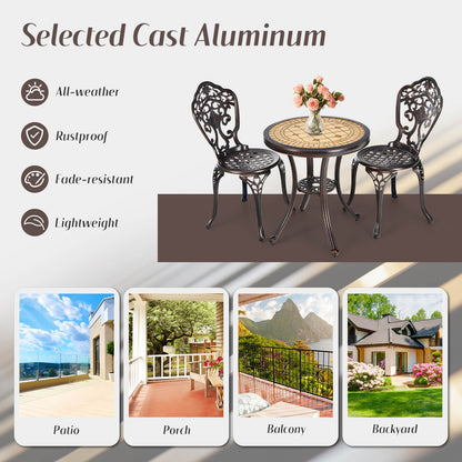 3-Piece All-Weather Cast Aluminum Patio Bistro Set-Copper