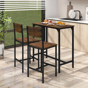 3 Piece Bar Table Set with Backrest and Footrest for Small Space-Rustic Brown