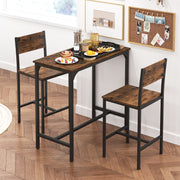 3 Piece Bar Table Set with Backrest and Footrest for Small Space-Rustic Brown
