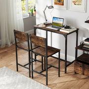 3 Piece Bar Table Set with Backrest and Footrest for Small Space-Rustic Brown