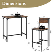 3 Piece Bar Table Set with Backrest and Footrest for Small Space-Rustic Brown
