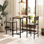3 Piece Bar Table Set with Backrest and Footrest for Small Space-Gray