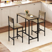 3 Piece Bar Table Set with Backrest and Footrest for Small Space-Gray