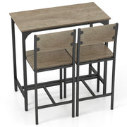 3 Piece Bar Table Set with Backrest and Footrest for Small Space-Gray