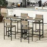 3 Piece Bar Table Set with Backrest and Footrest for Small Space-Gray