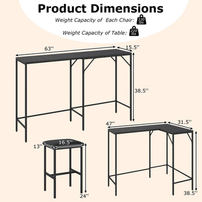 3-Piece Convertible Dining Set with Built-In Charging Station