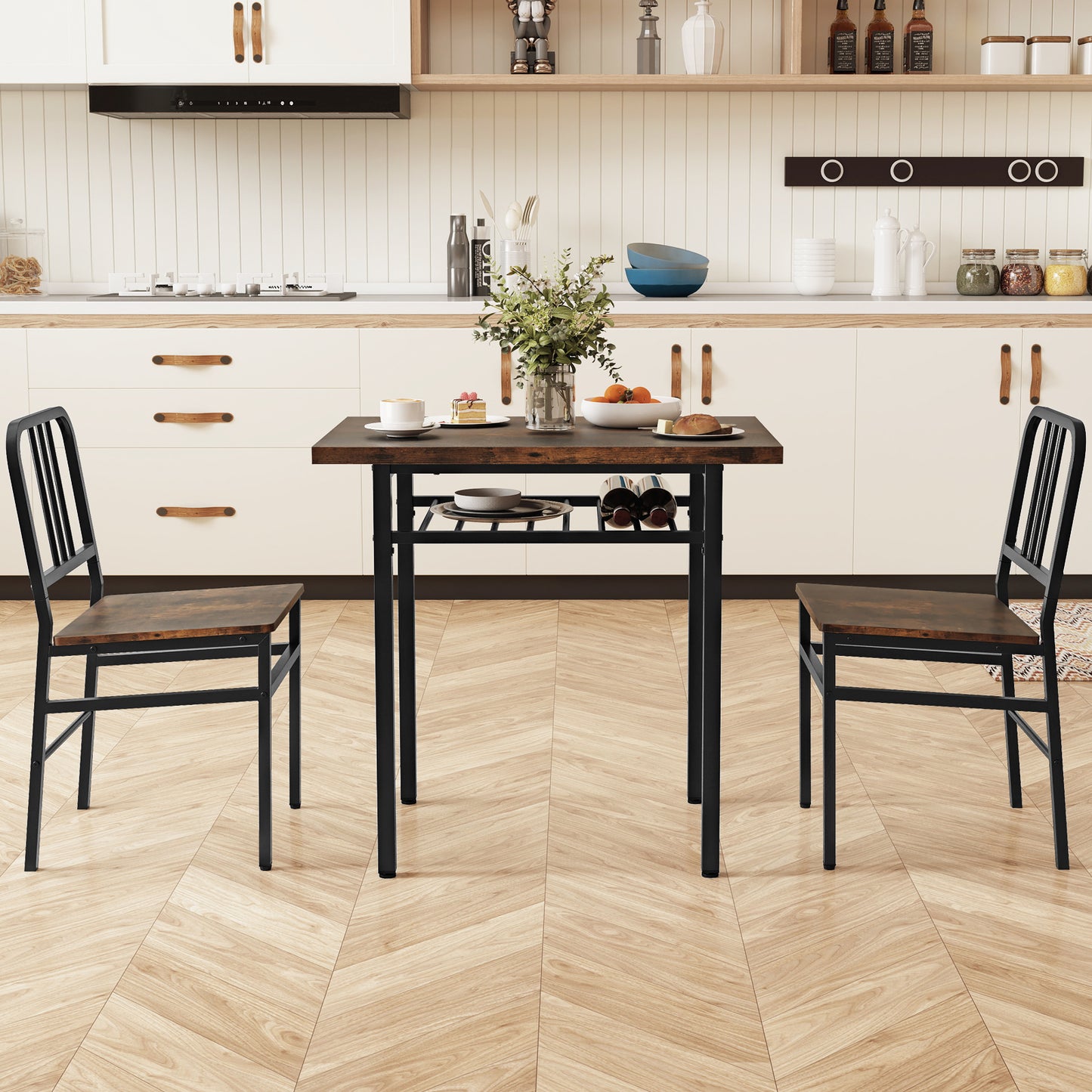 3-Piece Dining Table Set with Rectangular Kitchen Table and 2 Chairs-Rustic Brown