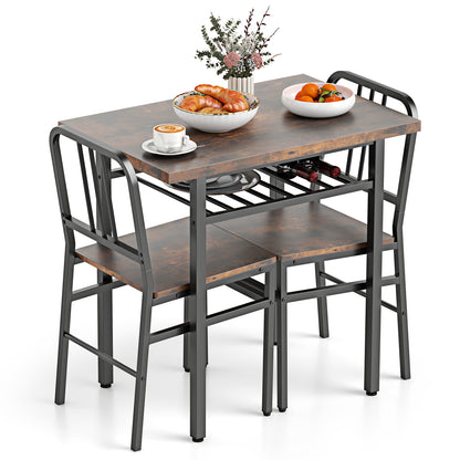 3-Piece Dining Table Set with Rectangular Kitchen Table and 2 Chairs-Rustic Brown