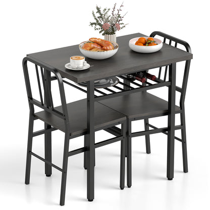 3-Piece Dining Table Set with Rectangular Kitchen Table and 2 Chairs-Gray