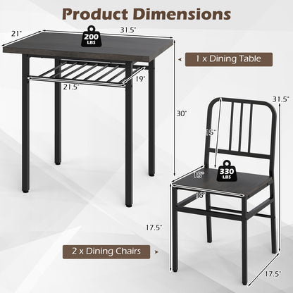 3-Piece Dining Table Set with Rectangular Kitchen Table and 2 Chairs-Gray