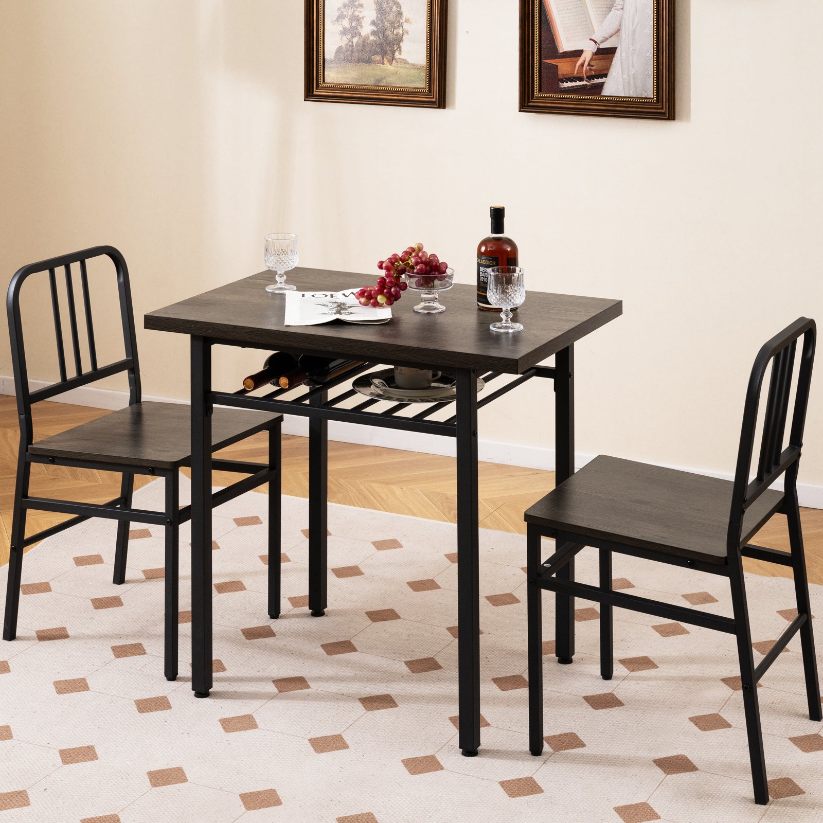 3-Piece Dining Table Set with Rectangular Kitchen Table and 2 Chairs-Gray