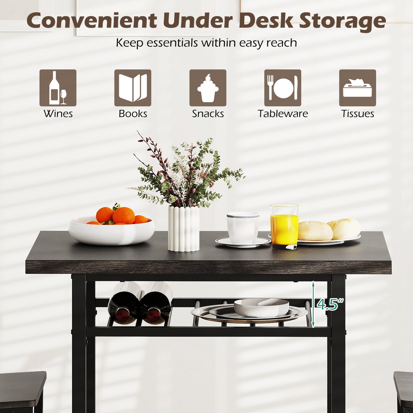 3-Piece Dining Table Set with Rectangular Kitchen Table and 2 Chairs-Gray