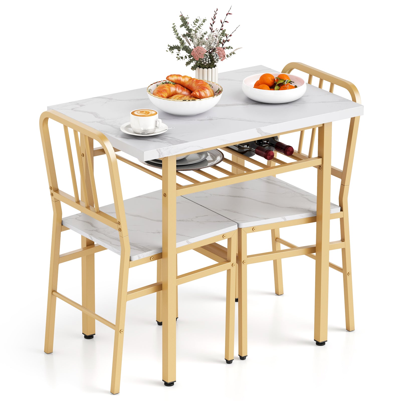 3-Piece Dining Table Set with Rectangular Kitchen Table and 2 Chairs-White