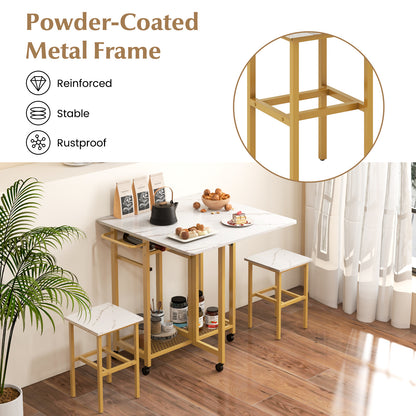 3 Piece Dining Table Set with 6-Bottle Wine Rack-White