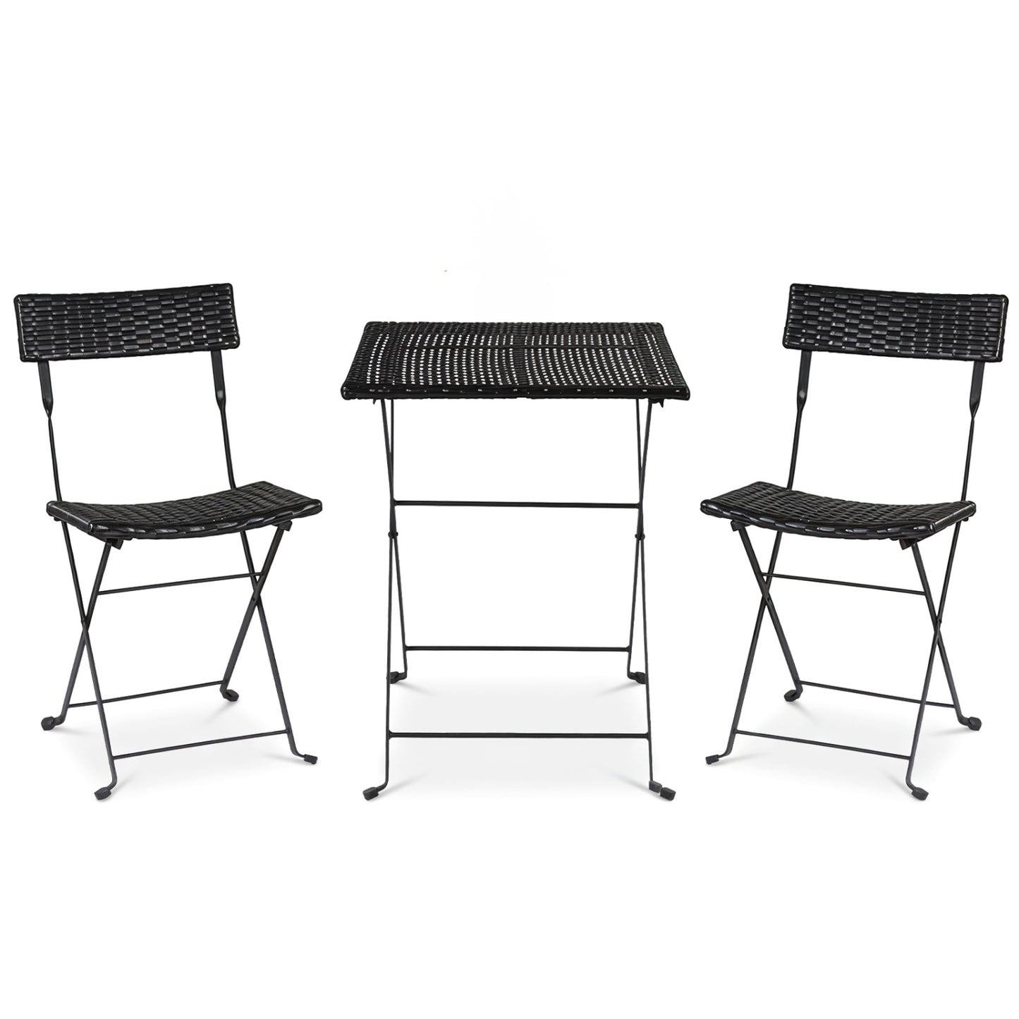 3-Piece Folding Bistro Set with PE Wicker and Metal Frame