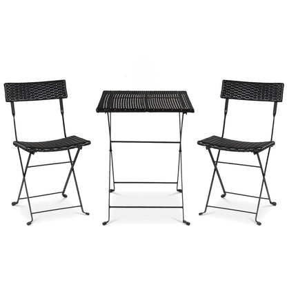 3-Piece Folding Bistro Set with PE Wicker and Metal Frame