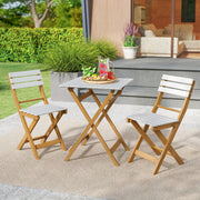 3 Piece Folding Patio Bistro Set with Foldable Design Acacia Wood Porch Chairs and Square Table