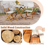 3 Piece Folding Patio Bistro Set with Foldable Design Acacia Wood Porch Chairs and Square Table