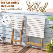 3 Piece Folding Patio Bistro Set with Foldable Design Acacia Wood Porch Chairs and Square Table