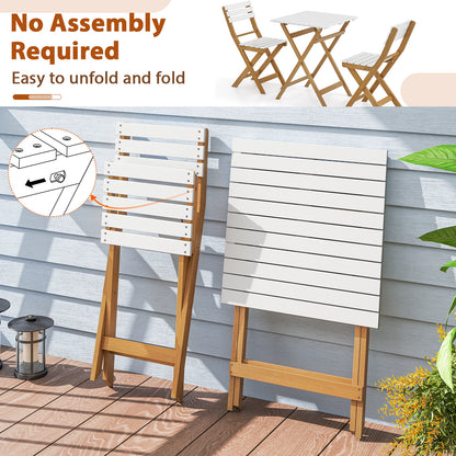 3 Piece Folding Patio Bistro Set with Foldable Design Acacia Wood Porch Chairs and Square Table