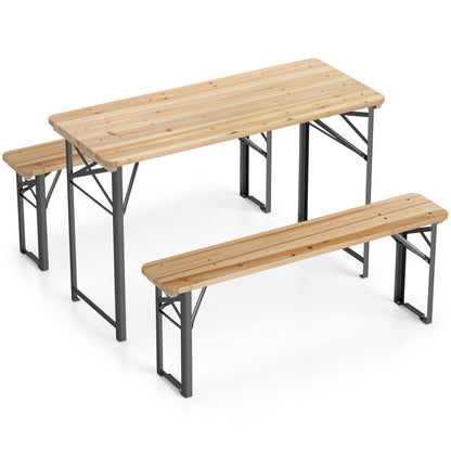 3-Piece Folding Picnic Table with Benches Fir Wood Portable Bear Camping SET