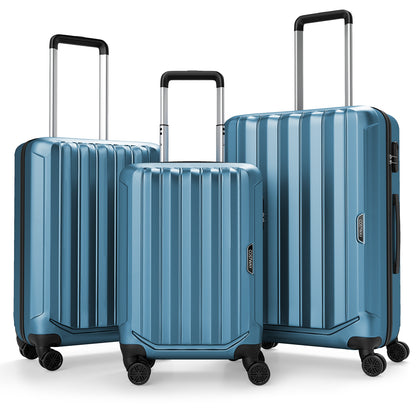 3-Piece Hardside Luggage Set (20/24/28 Inch) Lightweight with 3-Digital Lock-Blue