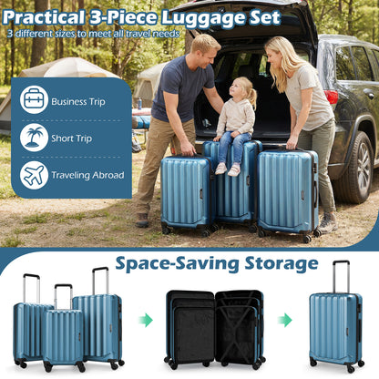 3-Piece Hardside Luggage Set (20/24/28 Inch) Lightweight with 3-Digital Lock-Blue