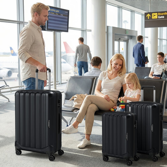 3-Piece Hardside Luggage Set (20/24/28 Inch) Lightweight with 3-Digital Lock-Black