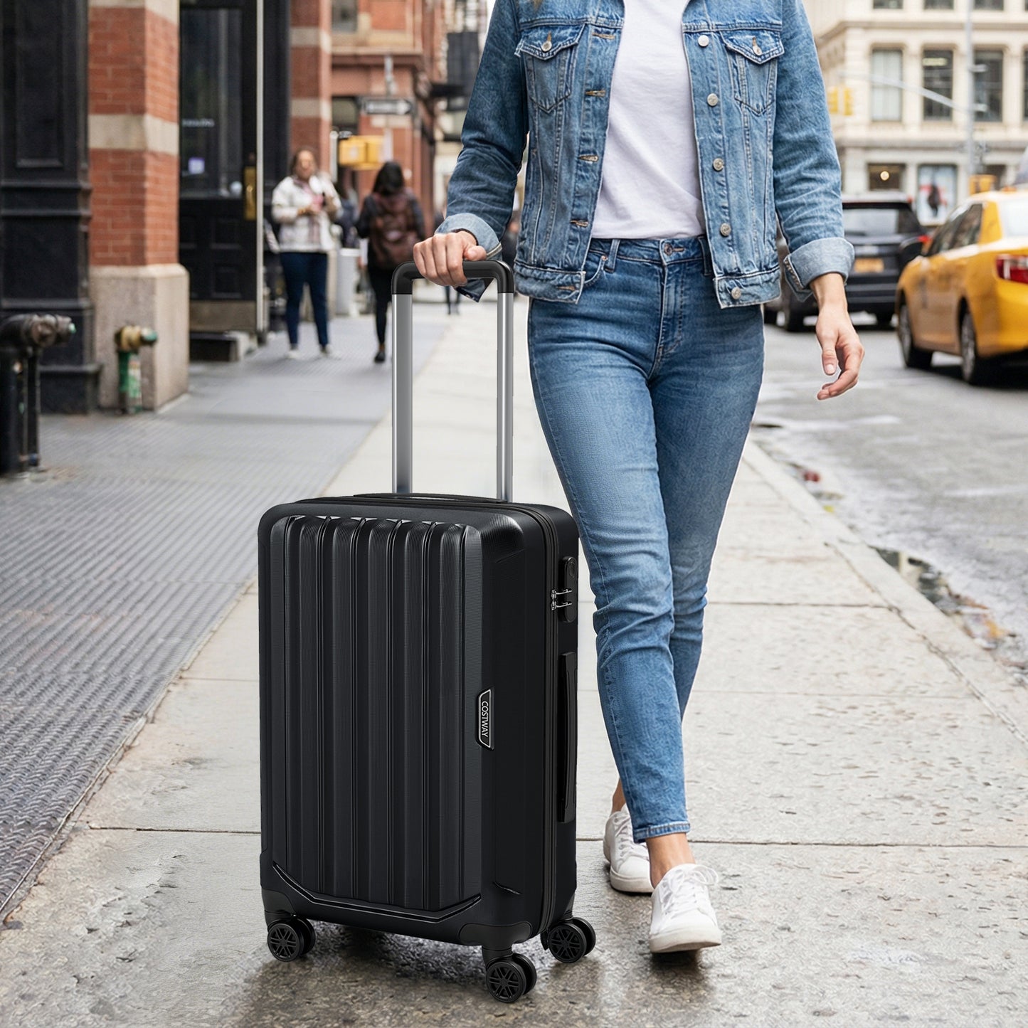 3-Piece Hardside Luggage Set (20/24/28 Inch) Lightweight with 3-Digital Lock-Black